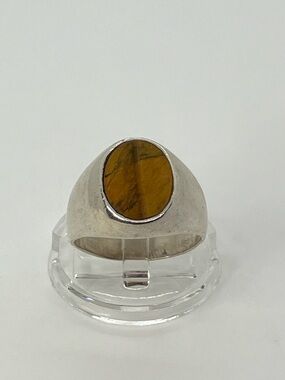 Vtg Taxco Tiger's Eye Sterling Silver Modernist Signet Ring Sz 8.25 | 9.4g